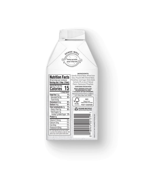 Elmhurst Oat Milk Creamer – Pistachio Crème, 16oz (Plant-Based) – Nutrition Facts