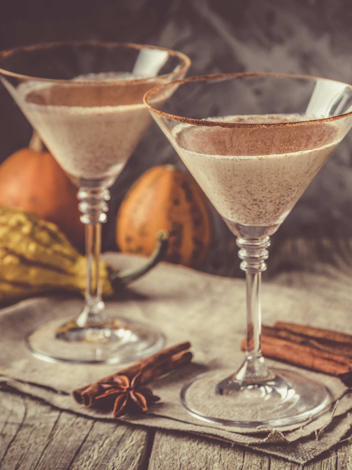 dairy-free buttered pecan pie cocktails in martini glasses