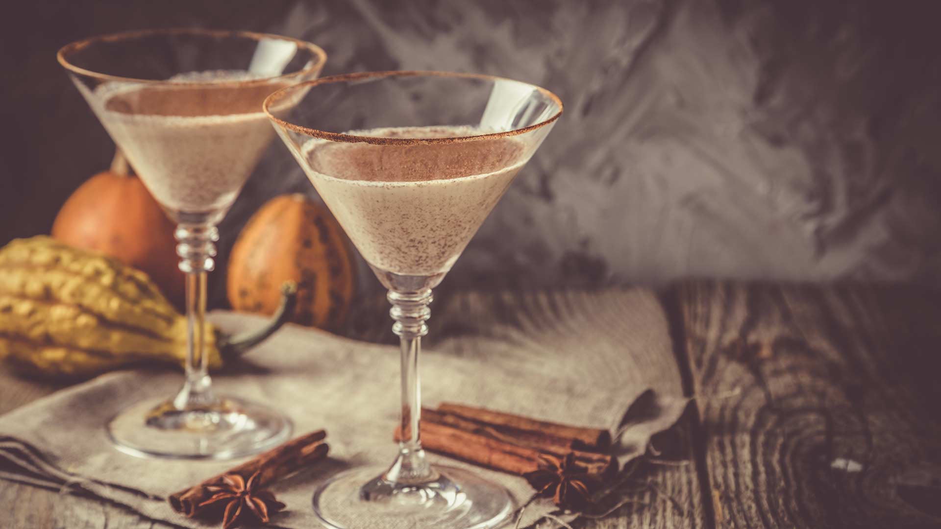 dairy-free buttered pecan pie cocktails in martini glasses