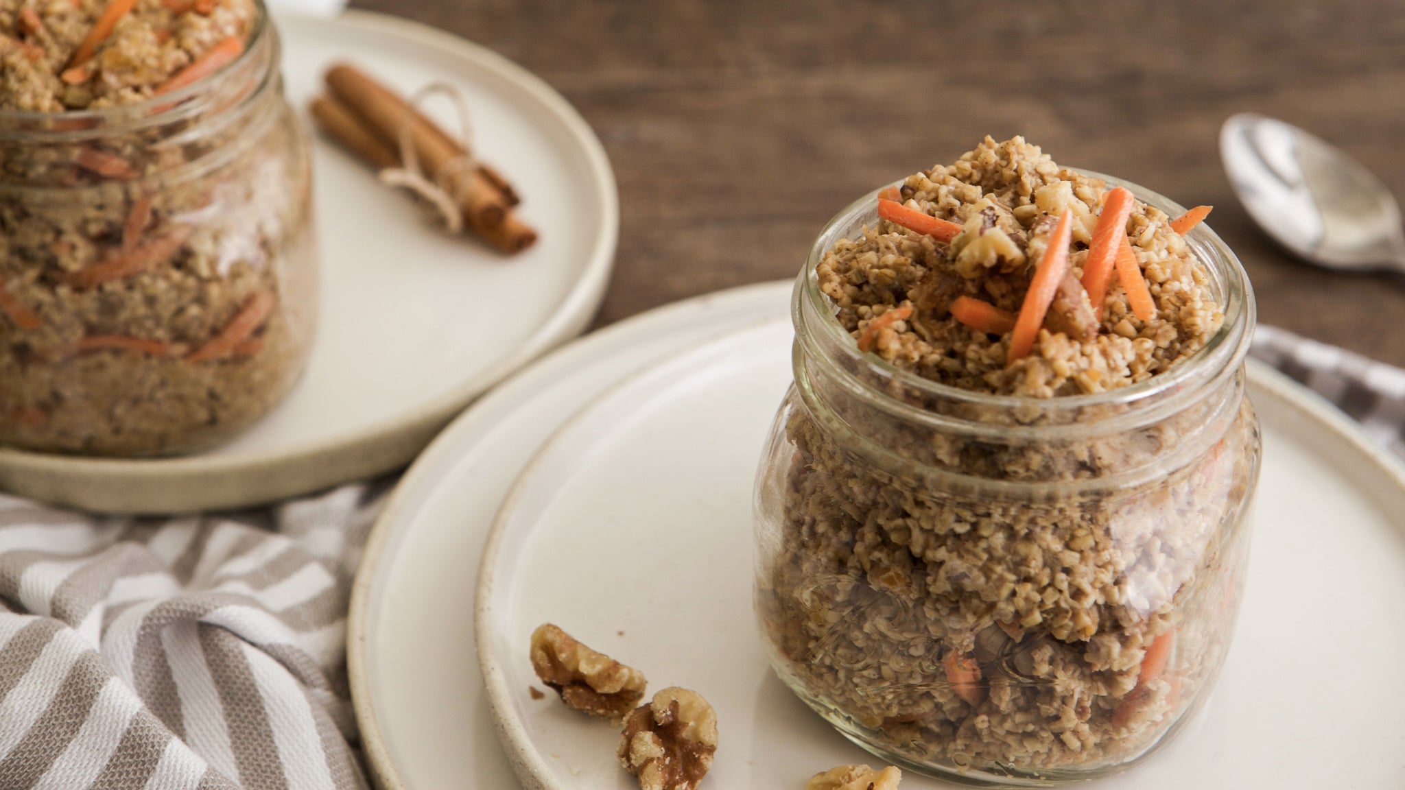 vegan carrot cake overnight oats with walnut milk