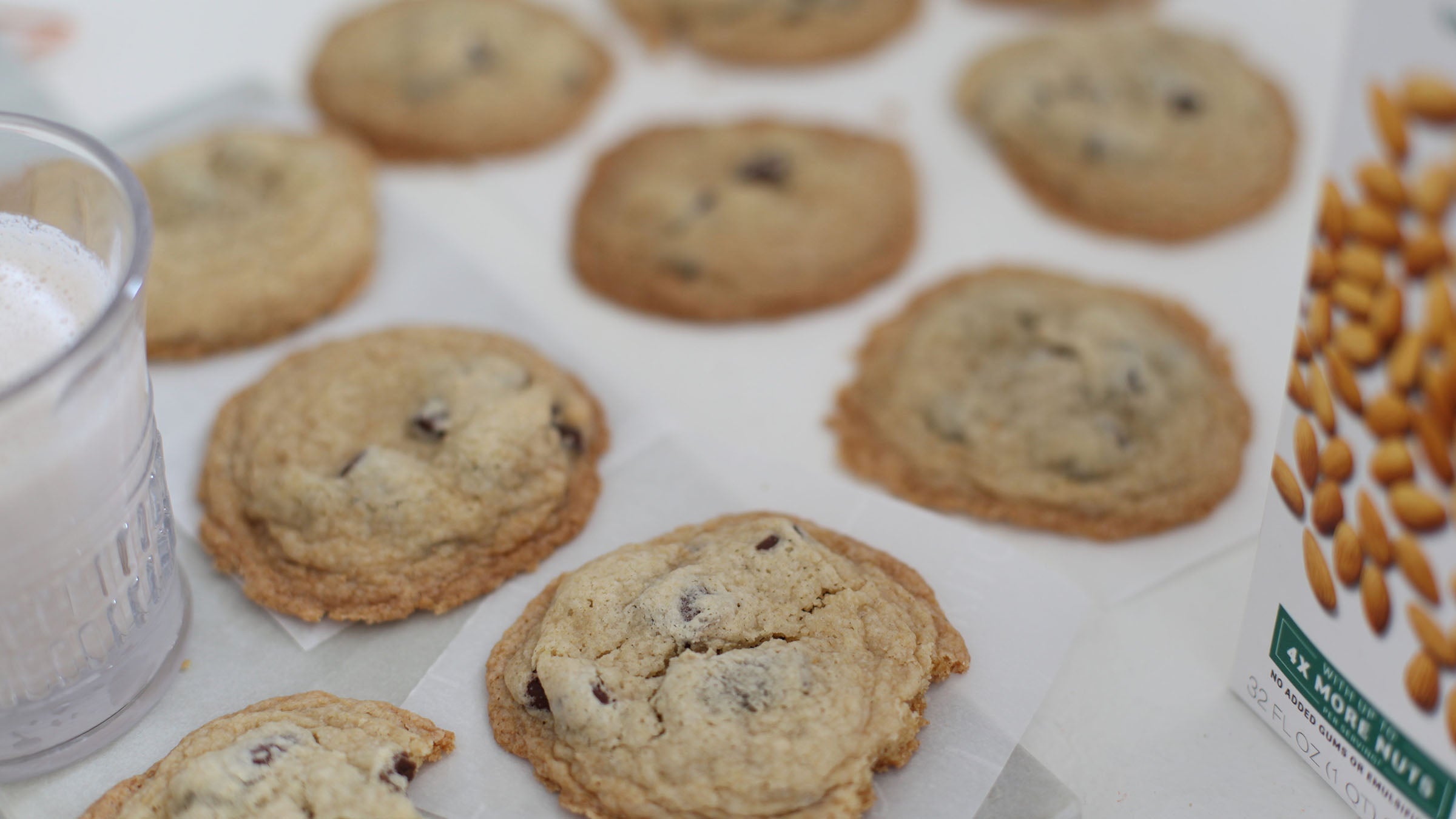 vegan and dairy-free chocolate chip cookies made with almond milk