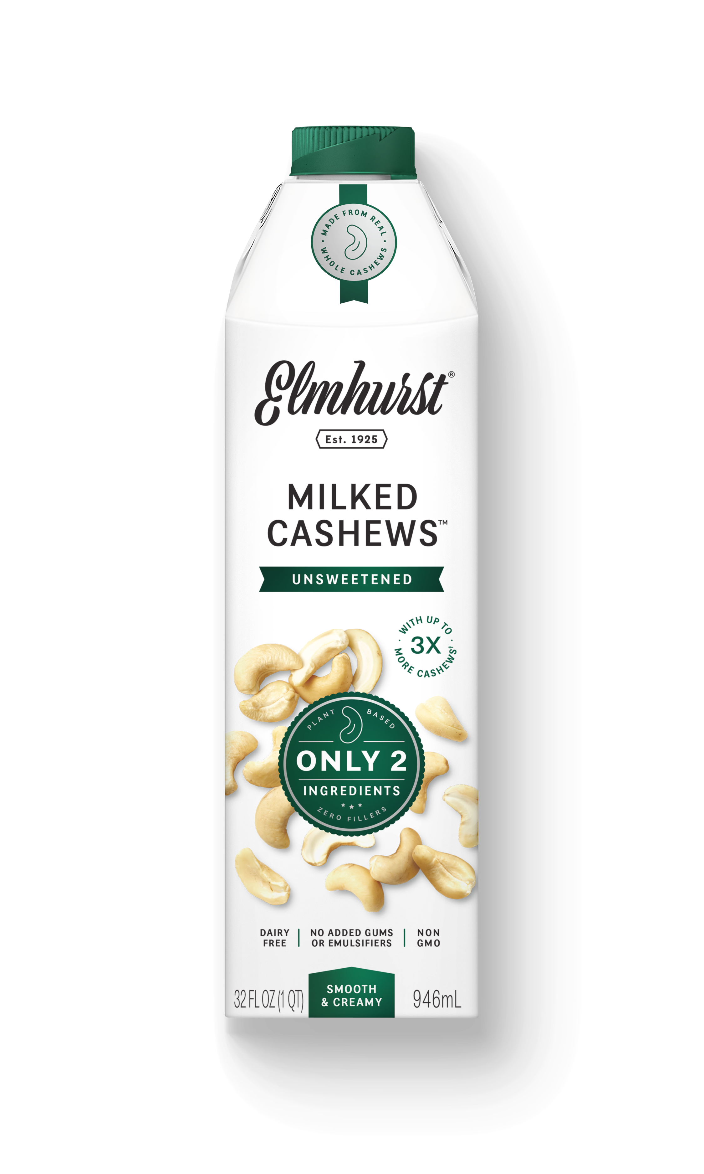 Elmhurst 1925 Unsweetened Cashew Milk, 32 oz (Pack of 6)