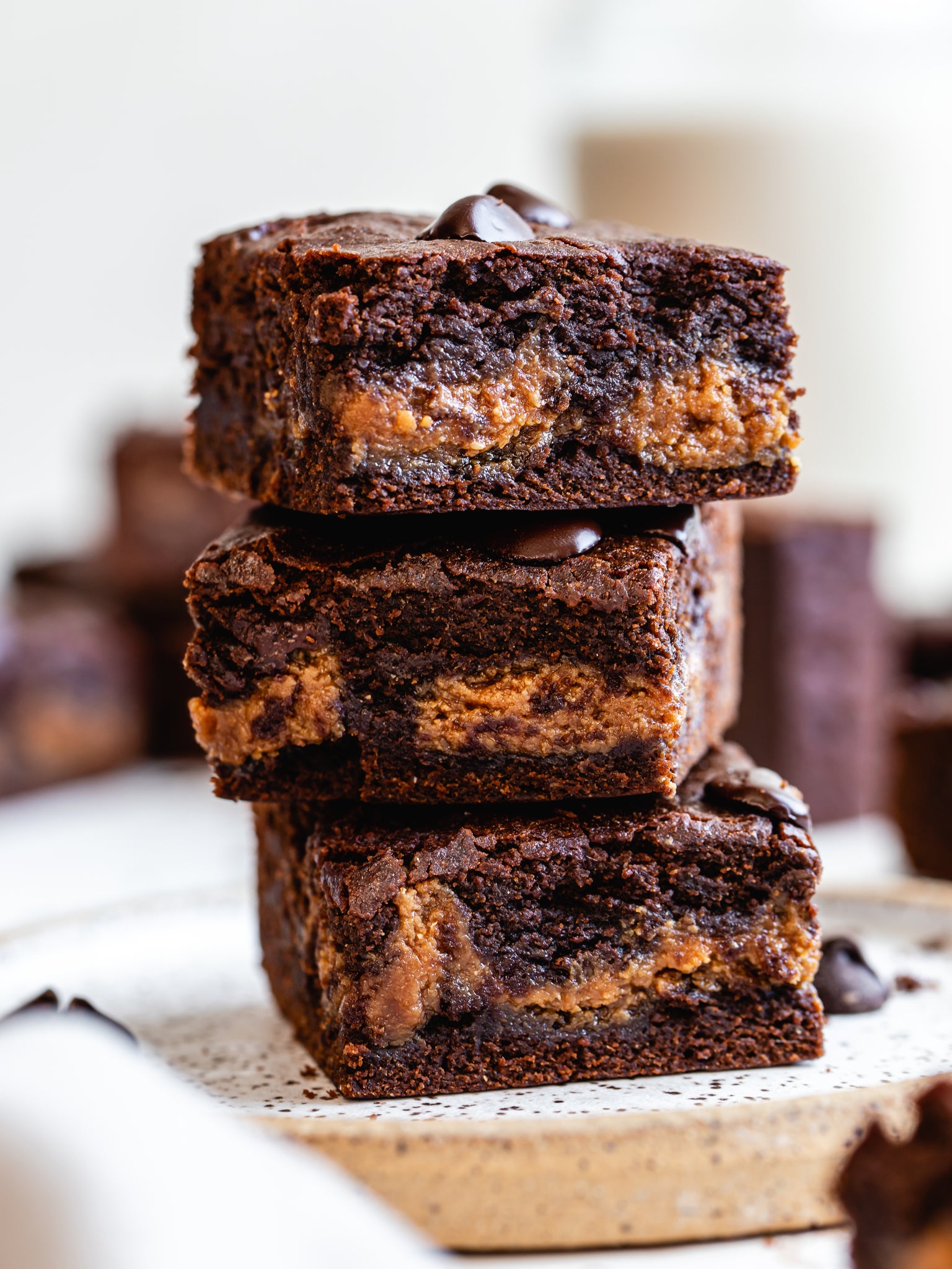 vegan peanut butter brownies made with walnut milk